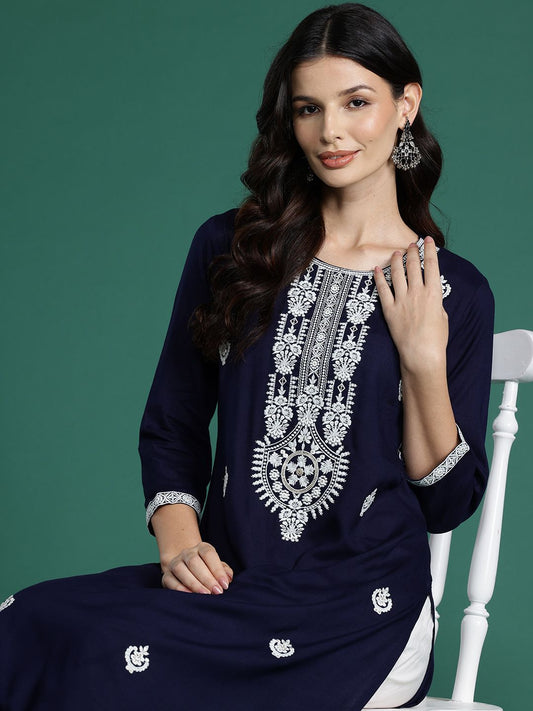 Dhiyona IE Ethnic Motifs Embroidered Thread Work Kurta