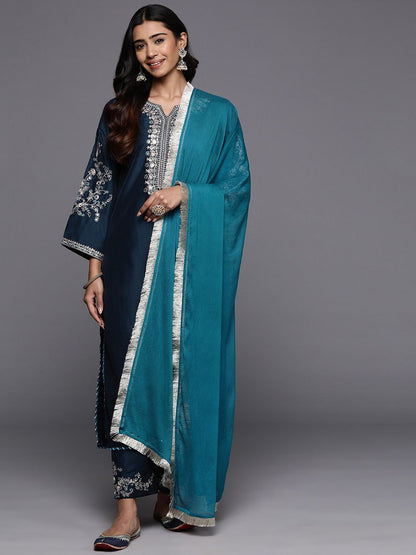 Dhiyona VA Women'sFloral Embroidered Zari Regular Kurta with Trousers & Dupatta