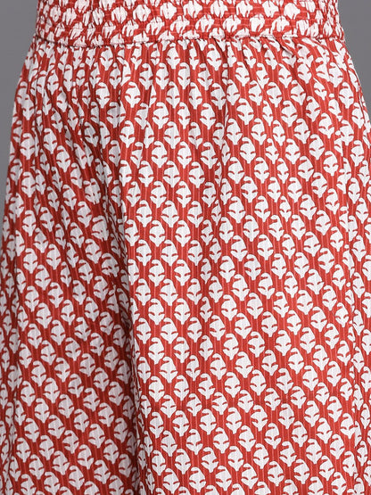 Dhiyona VA Women's Red Ethnic Motifs Printed Pure Cotton Kurta with Trousers & Dupatta