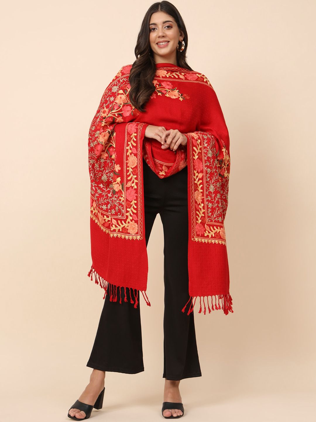 Dhiyona PA Ethnic Motifs Embroidered Shawl