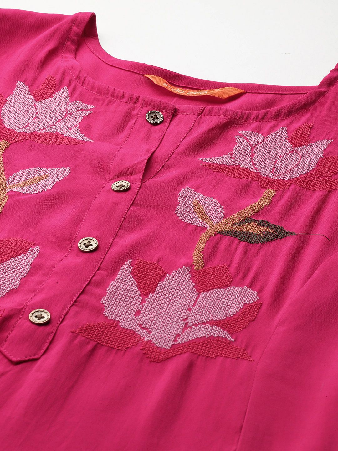 Floral Embroidered Thread Work Pure Cotton Kurta with Trousers