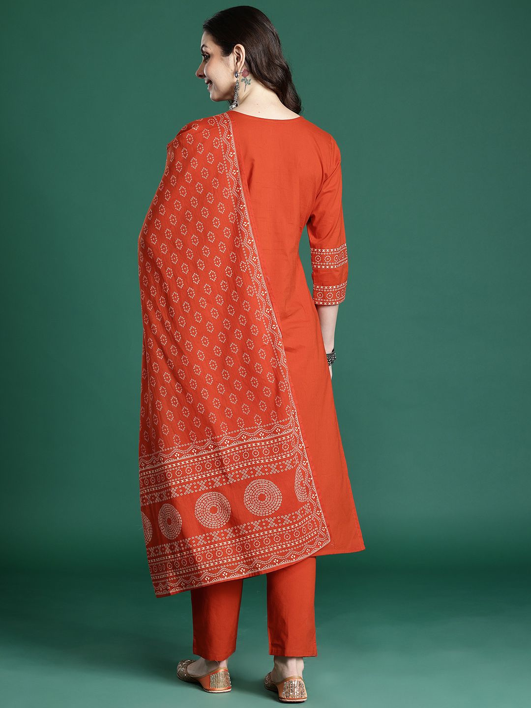 Ethnic Motifs Printed Pure Cotton Kurta with Trousers & Dupatta