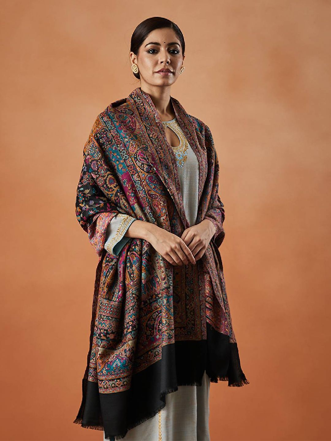 Dhiyona PA Floral Woven Design Fringed Shawl