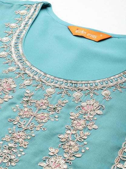 Ethnic Motifs Embroidered Sequinned Kurta with Palazzos & With Dupatta