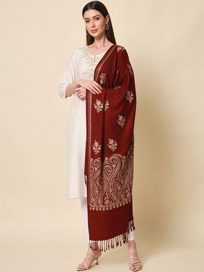 Dhiyona PA Women Wine Aari Embroidered Shawl