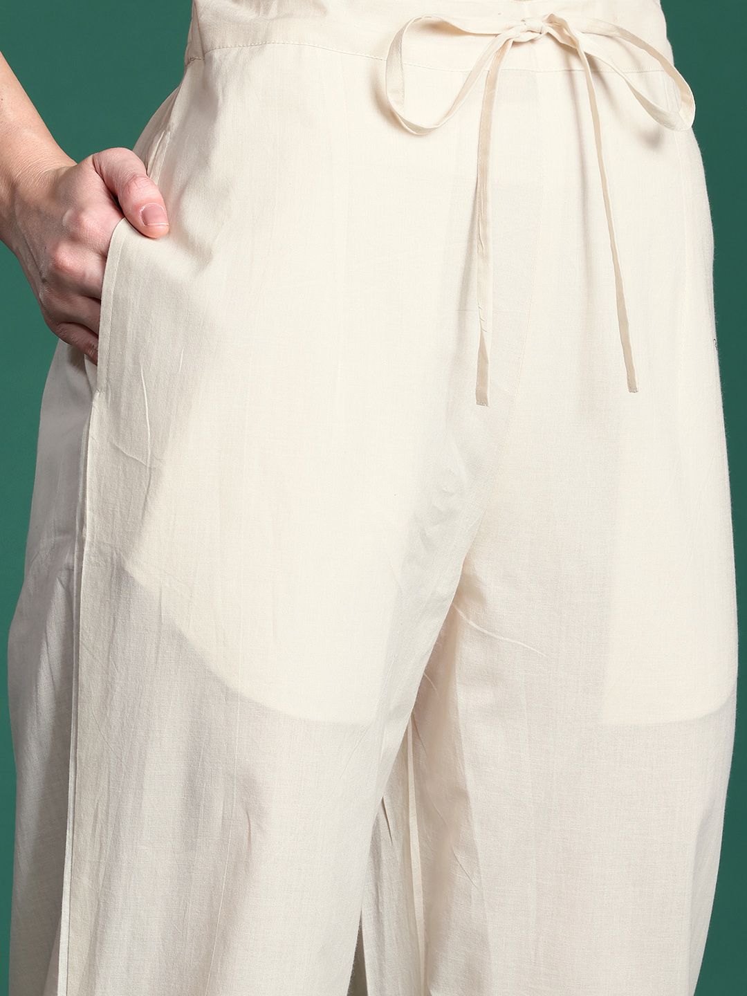 Embroidered Panelled Thread Work Kurta with Trousers