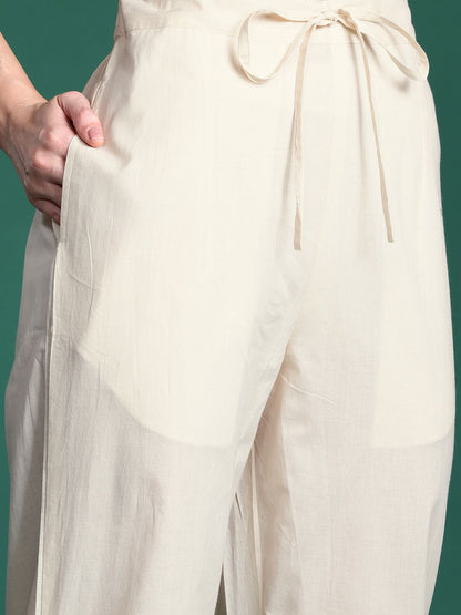 Embroidered Panelled Thread Work Kurta with Trousers