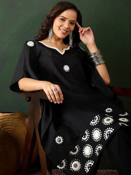 Dhiyona IS Women's Women Ethnic Motifs Embroidered Kaftan Kurta with Trouser