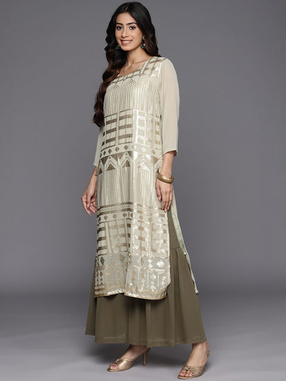 Dhiyona VA Women'sEmbroidered Regular Sequinned Kurta With Palazzos & Dupatta