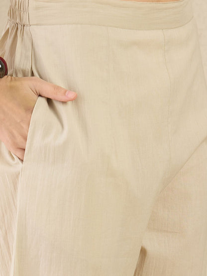 Floral Screen Printed Notch Neck A-Line Pure Cotton Kurta With Trousers