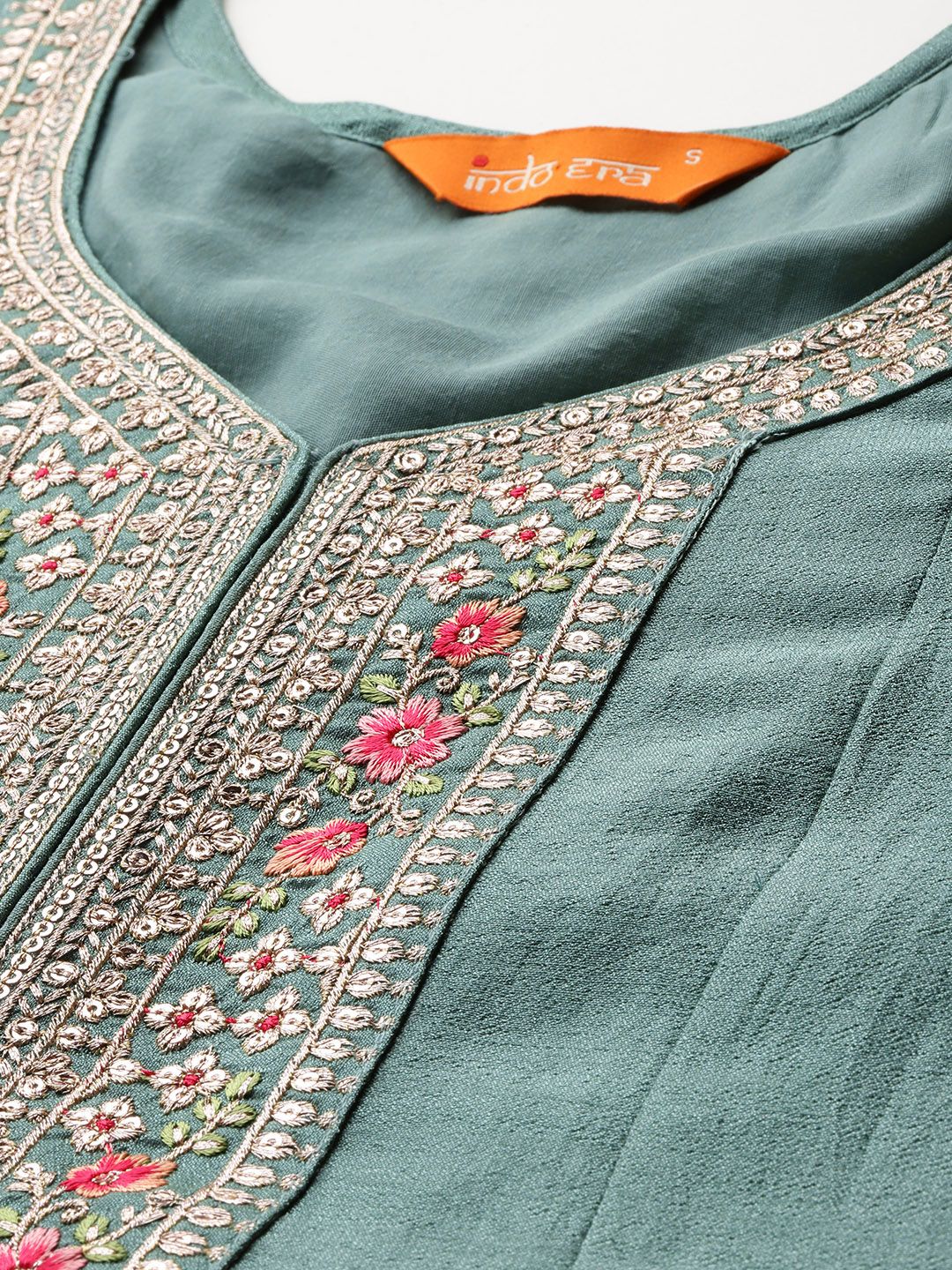 Floral Embroidered Sequinned Kurta With Trousers & Dupatta