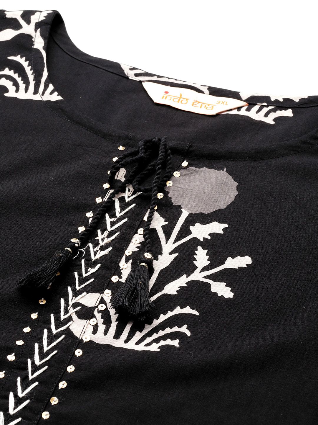 Plus Size Floral Printed Sequinned Pure Cotton Kurta with Trousers & With Dupatta