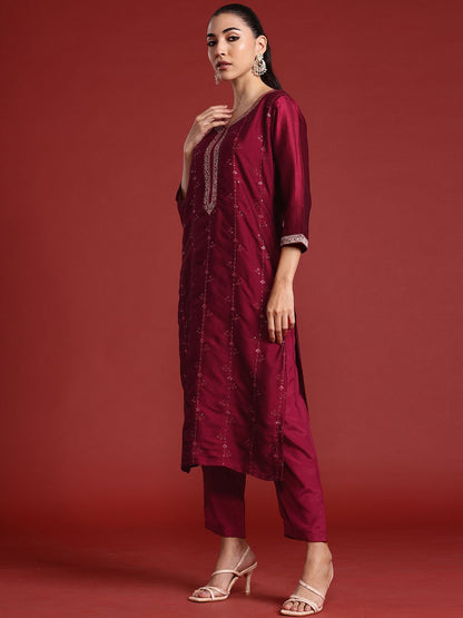 Dhiyona IE Floral Embroidered Zari Kurta With Trousers & Dupatta