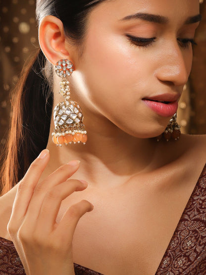 Dhiyona RJ Women's Handcrafted 22K Gold Plated Kundan Studded Dome Jhumka Earrings