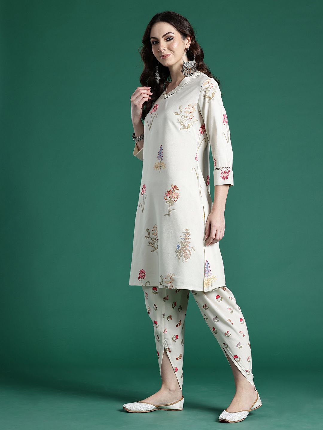 Floral Printed Regular Fusion Kurta with Dhoti Pants