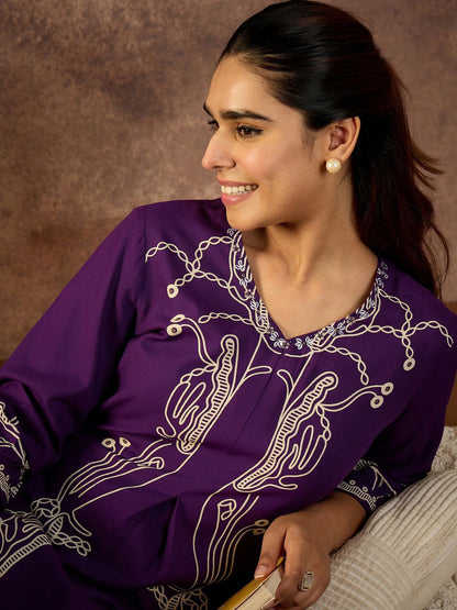 Women Printed Regular Beads and Stones Kurta with Palazzos