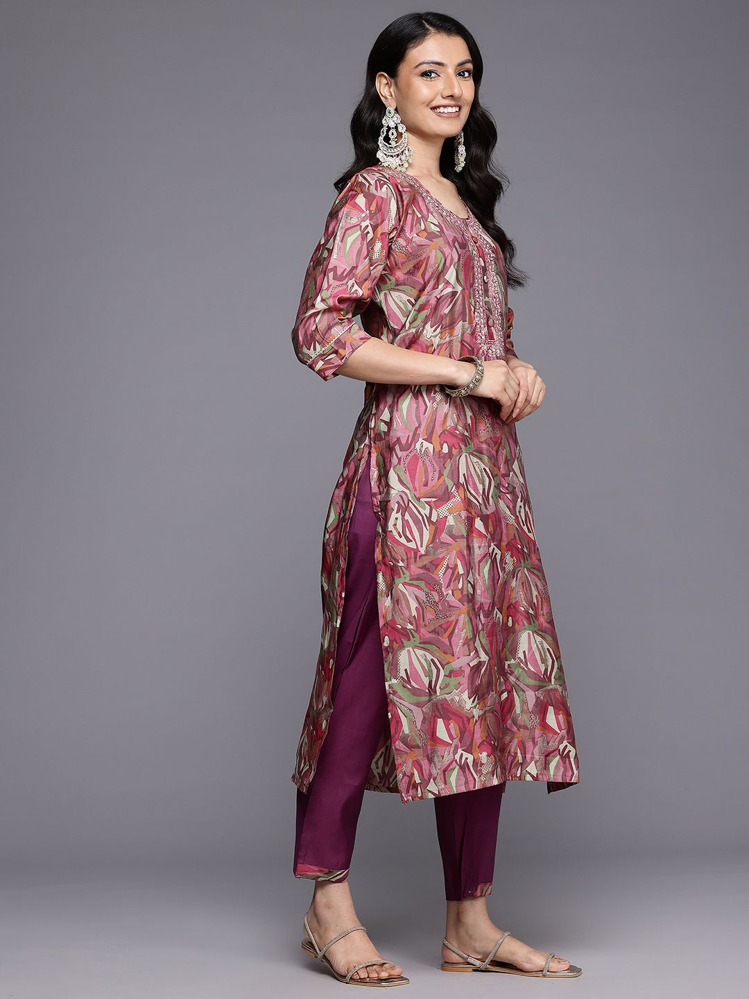Dhiyona VA Women'sPrinted Sequinned Kurta With Trousers & Dupatta