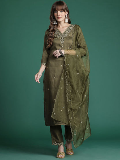 Dhiyona IE Ethnic Motifs Embroidered Kurta with Trousers & Dupatta