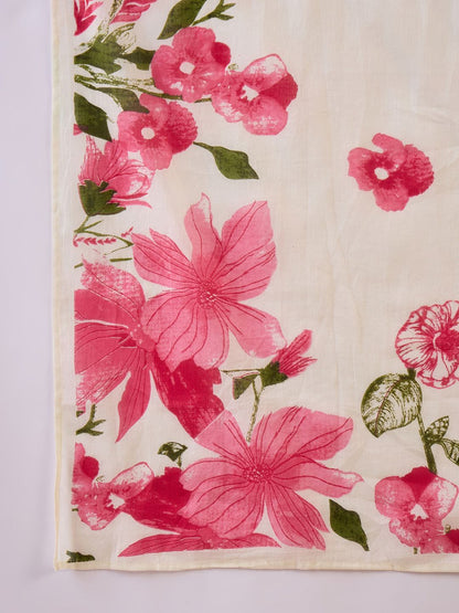 Floral Printed Beads & Stones Pure Cotton A-Line Kurta With Trousers & Dupatta