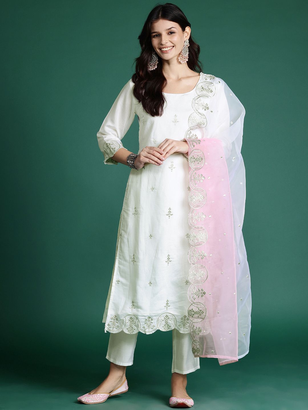 Dhiyona IE Ethnic Motifs Embroidered Kurta with Trousers & With Dupatta