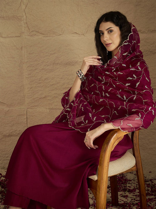 Dhiyona VA Women's Solid Kurta with Trousers & Dupatta