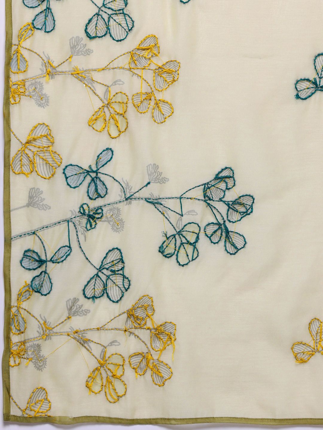 Dhiyona VA Women's Floral Embroidered Thread Work Chanderi Cotton Kurta with Trousers & Dupatta