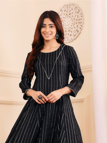 Dhiyona VA Women's Striped Regular Gotta Patti Silk Crepe Kurta with Trouser