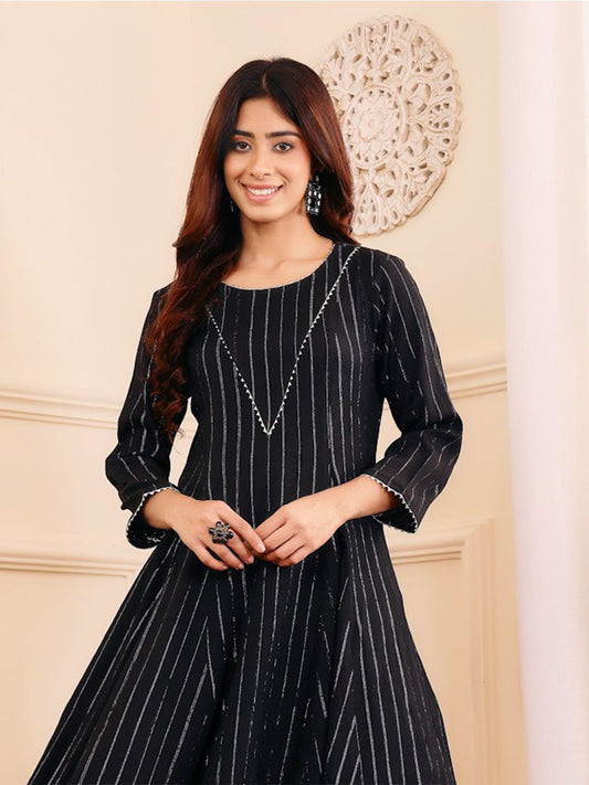 Dhiyona VA Women's Striped Regular Gotta Patti Silk Crepe Kurta with Trouser