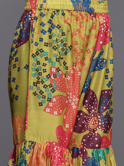 Dhiyona VA Women'sPrinted Regular Sequinned Kurta with Sharara & Dupatta