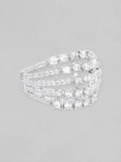 Dhiyona RJ Women's Silver-Plated AD Studded Adjustable Finger Ring