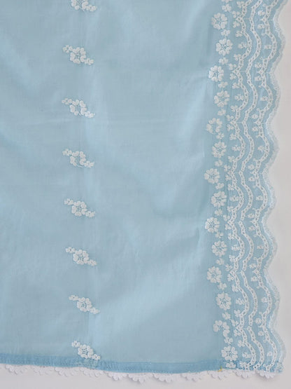 Dhiyona IE Floral Embroidered Pure Cotton Straight Kurta With Trousers & Dupatta