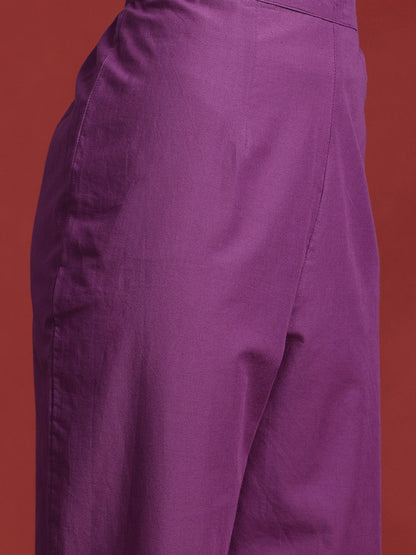 Floral Printed Mirror Work Pure Cotton Kurta With Trousers & Dupatta