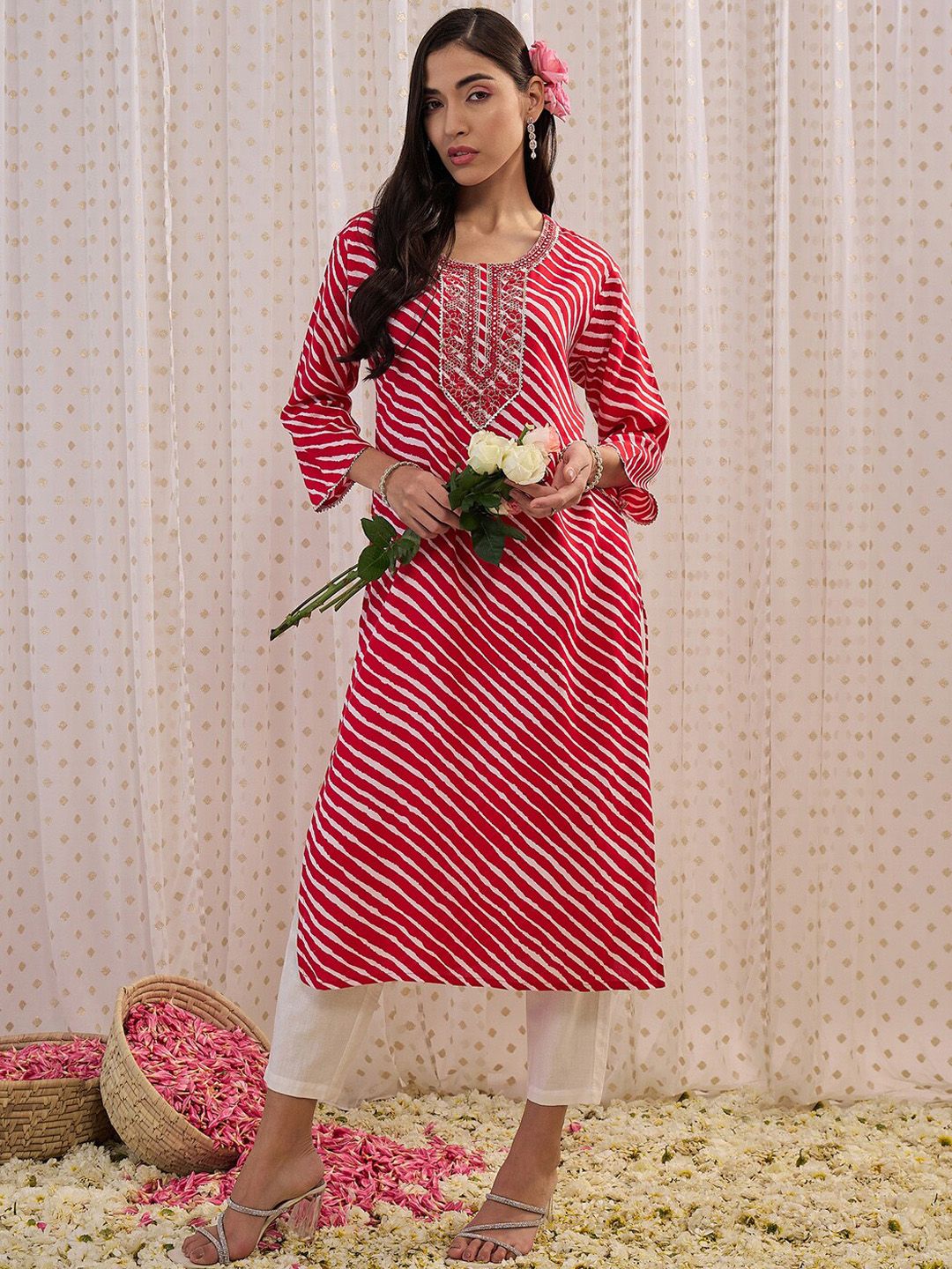Dhiyona IE Leheriya Printed Straight Kurta