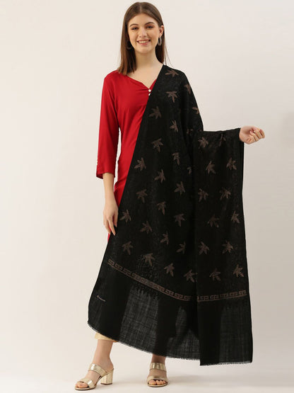Dhiyona PA Women Black & Gold-Toned Embellished Woolen Shawl