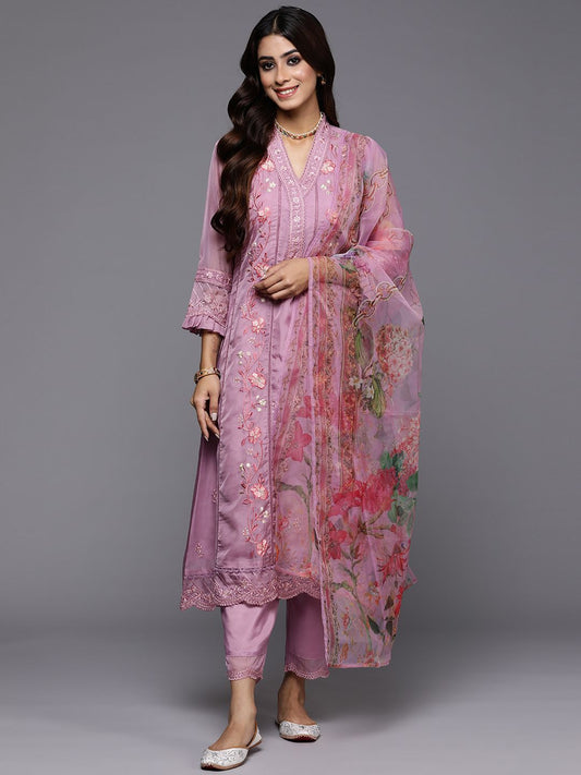 Women Floral Embroidered Regular Thread Work Kurta with Trousers & With Dupatta