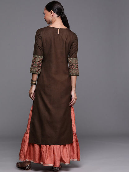 Dhiyona IE Women Ethnic Motifs Foil Printed Straight Cotton Kurtas