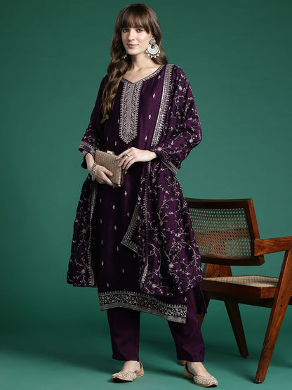 Ethnic Motifs Embroidered Kurta with Trousers & Dupatta