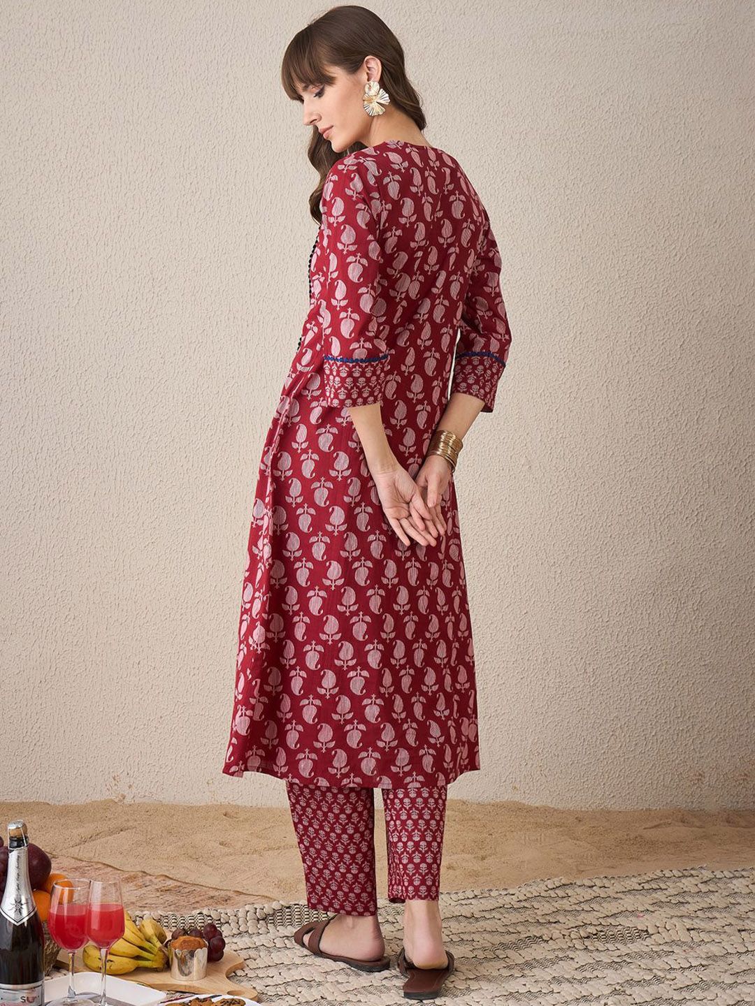Dhiyona IE Women Paisley Printed Regular Pure Cotton Kurta with Trousers