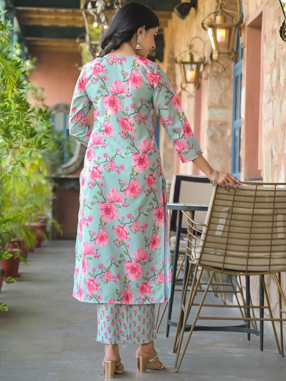 Dhiyona KL Floral Printed Straight Kurta With Trouser And Dupatta
