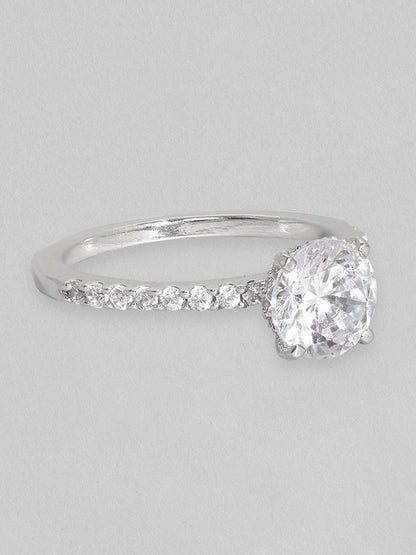 Dhiyona RJ Women's Rhodium-Plated CZ-Studded Finger Ring