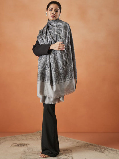 Dhiyona PA Ethnic Motifs Woven Design Woollen Fringed Shawl