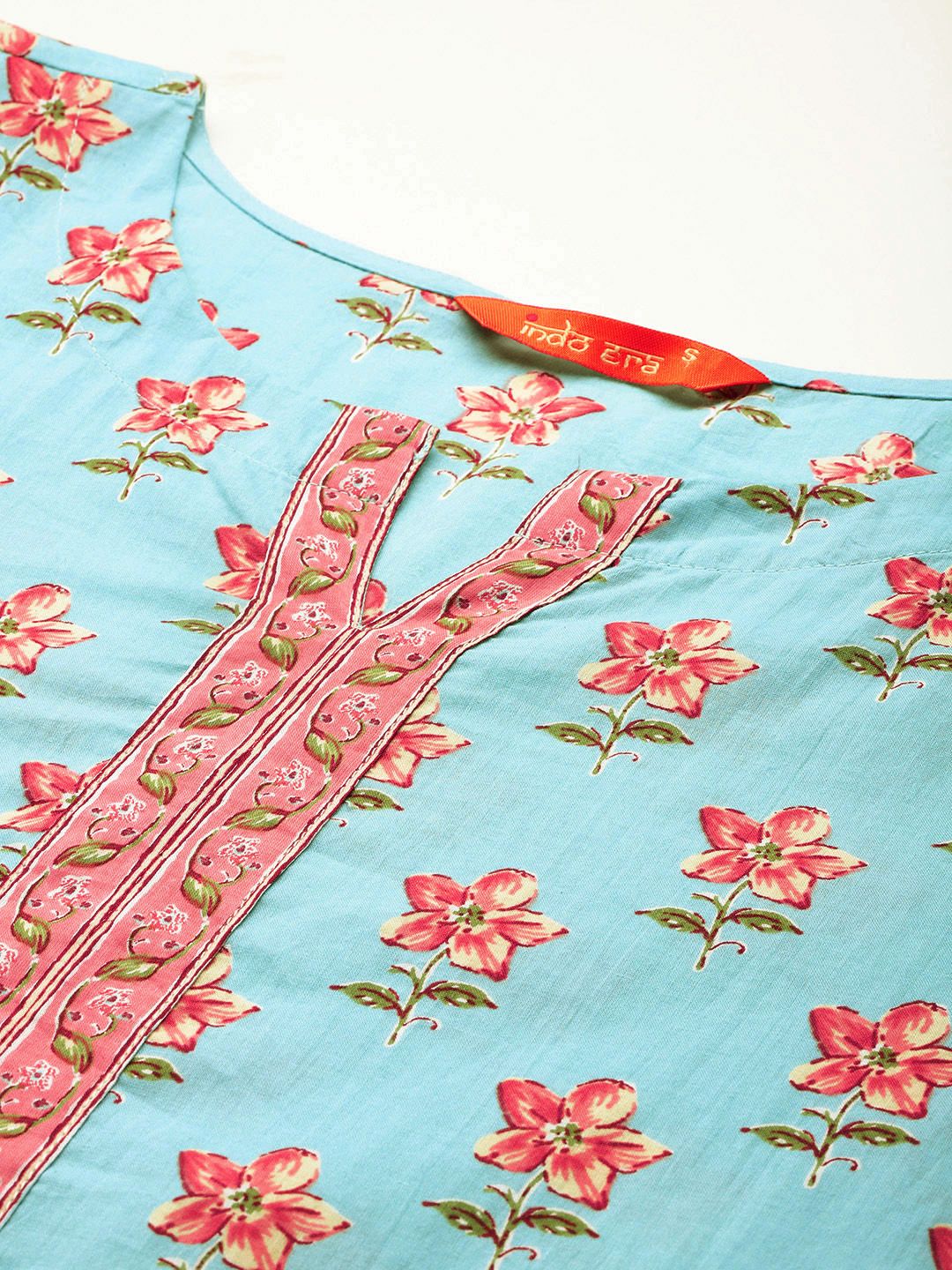 Dhiyona IE Floral Printed Pure Cotton Kurta With Trousers & Dupatta