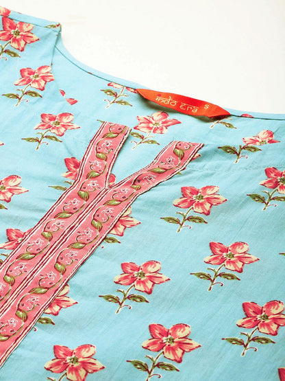 Dhiyona IE Floral Printed Pure Cotton Kurta With Trousers & Dupatta