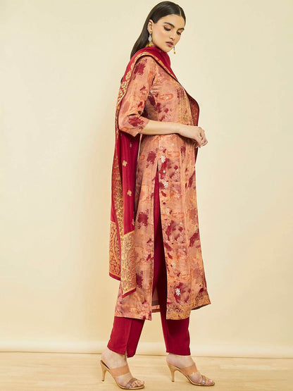 Dhiyona SO Women's Abstract Printed Regular Beads And Stones Kurta With Trousers & Dupatta