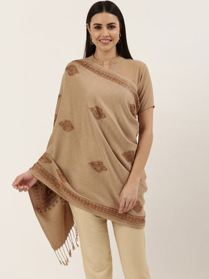Dhiyona PA Women Beige Embroidered Shawl