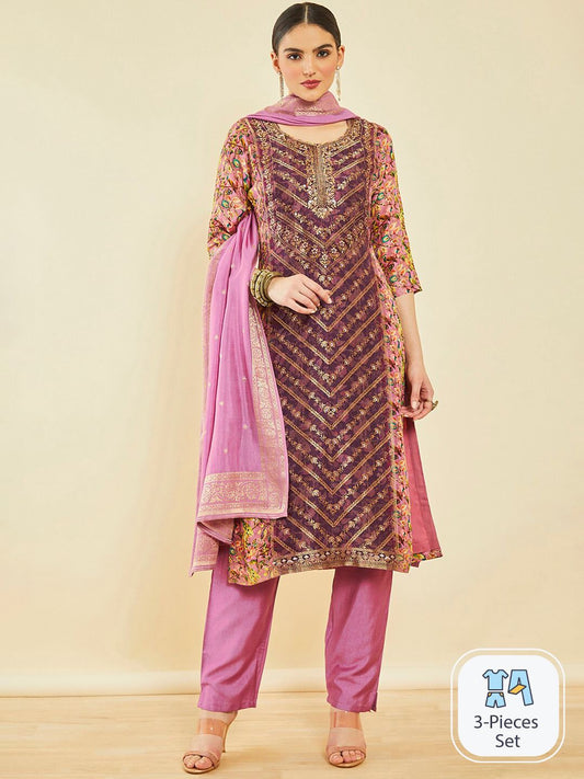 Dhiyona SO Women's Ethnic Motifs Printed Beads and Stones Kurta & Trousers With Dupatta