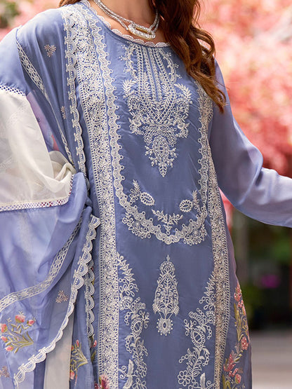 Floral Embroidered Round Neck Thread Work Straight Kurta With Trousers & Dupatta