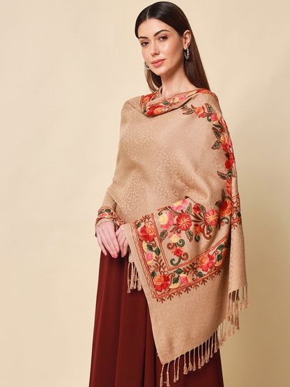 Dhiyona PA Women Beige Aari Embroidered Shawl