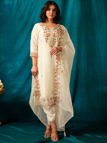 Women Ethnic Motifs Embroidered Regular Kurta with Trousers & With Dupatta