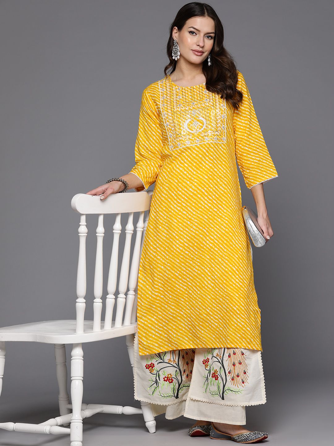 Dhiyona IE Leheriya Printed Sequinned Kurta